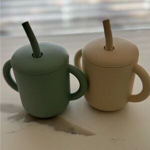 Mushie-Set of Two Silicone Sippy Cups with Straws